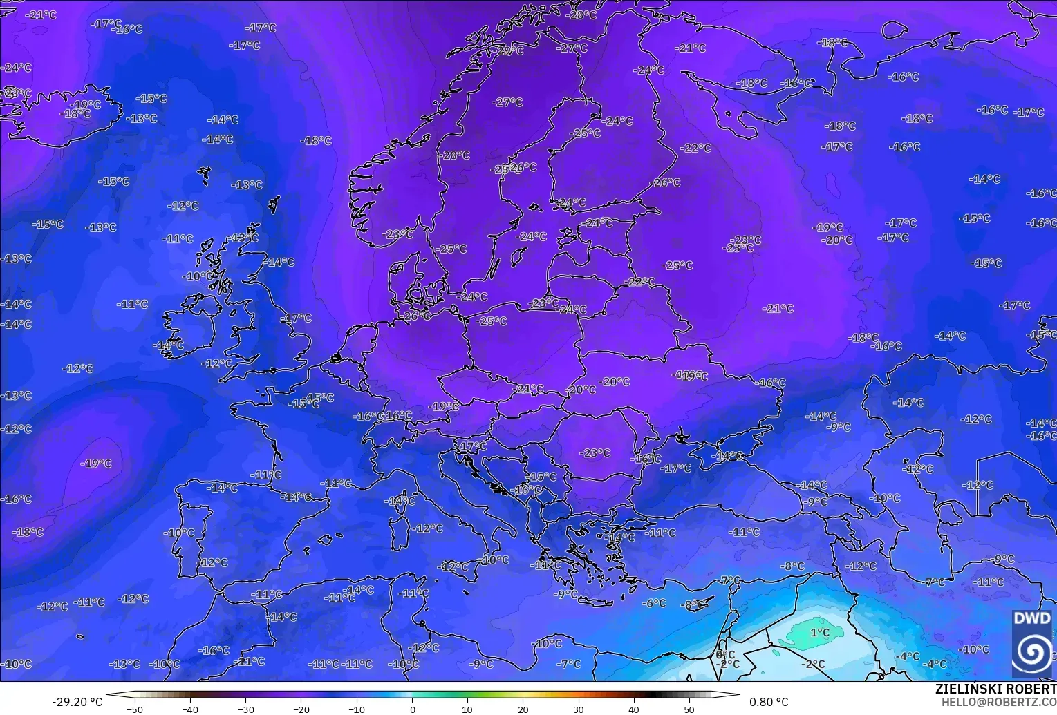 ICON modelo - Europa, Temperatura a 500 hPa