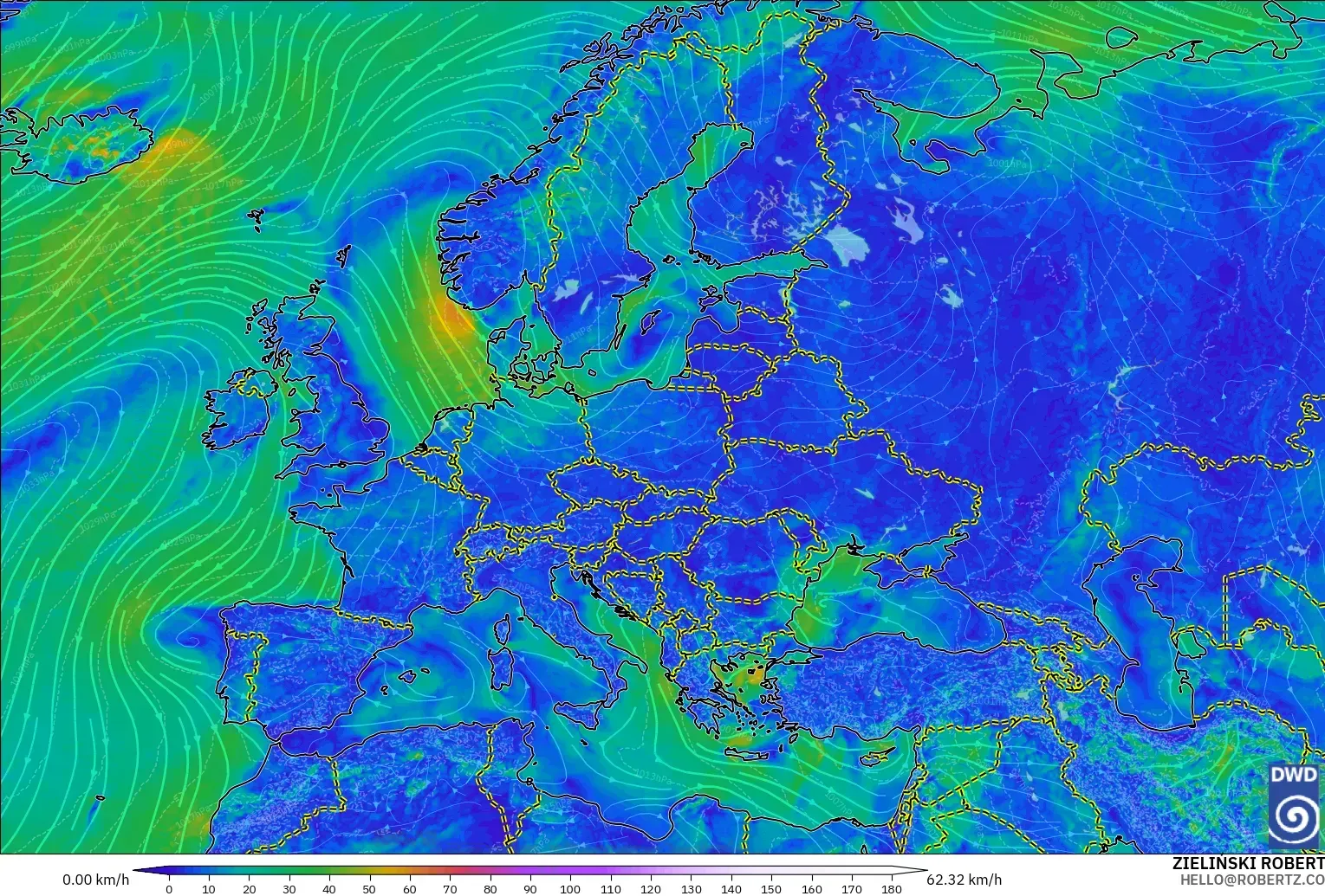 ICON modelo - Europa, Viento a 10 m