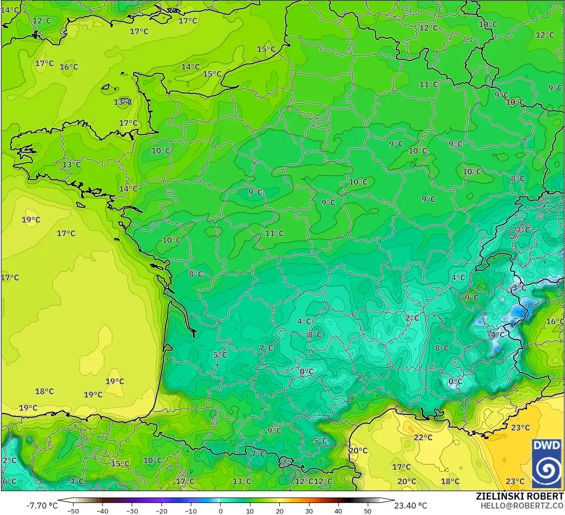 ICON modelo - Francia, Punto de rocío a 2 m