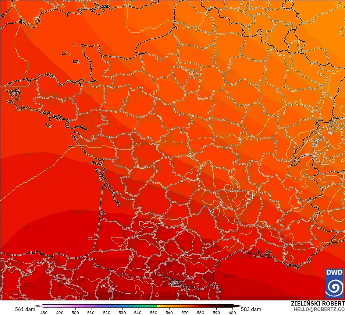 ICON modelo - Francia, Altura geopotencial a 500 hPa