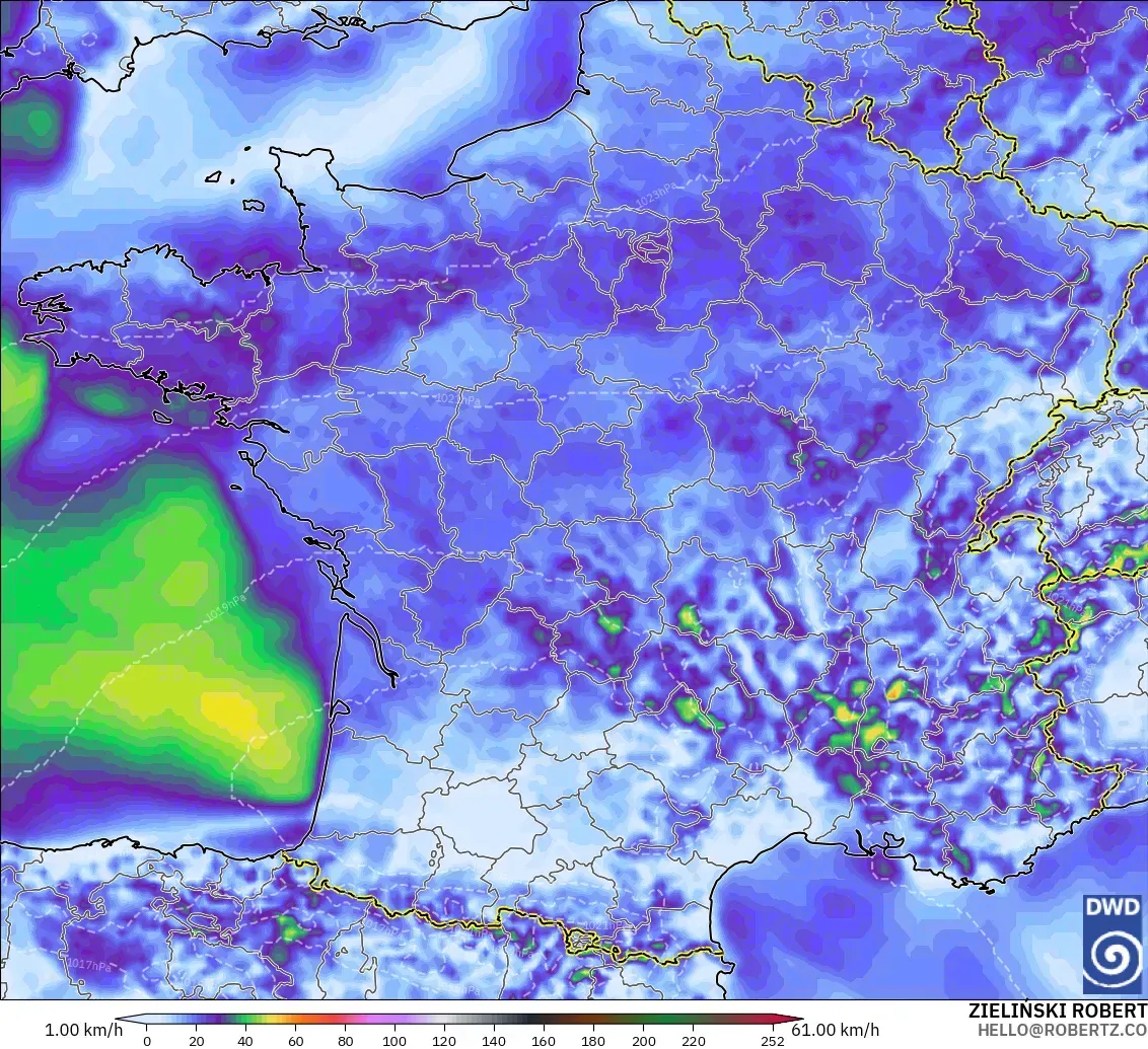 ICON modelo - Francia, Ráfagas de Viento Máximas