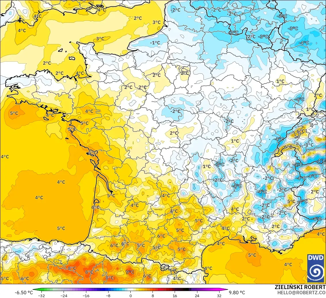 ICON modelo - Francia, Anomalía de temperatura a 2 m