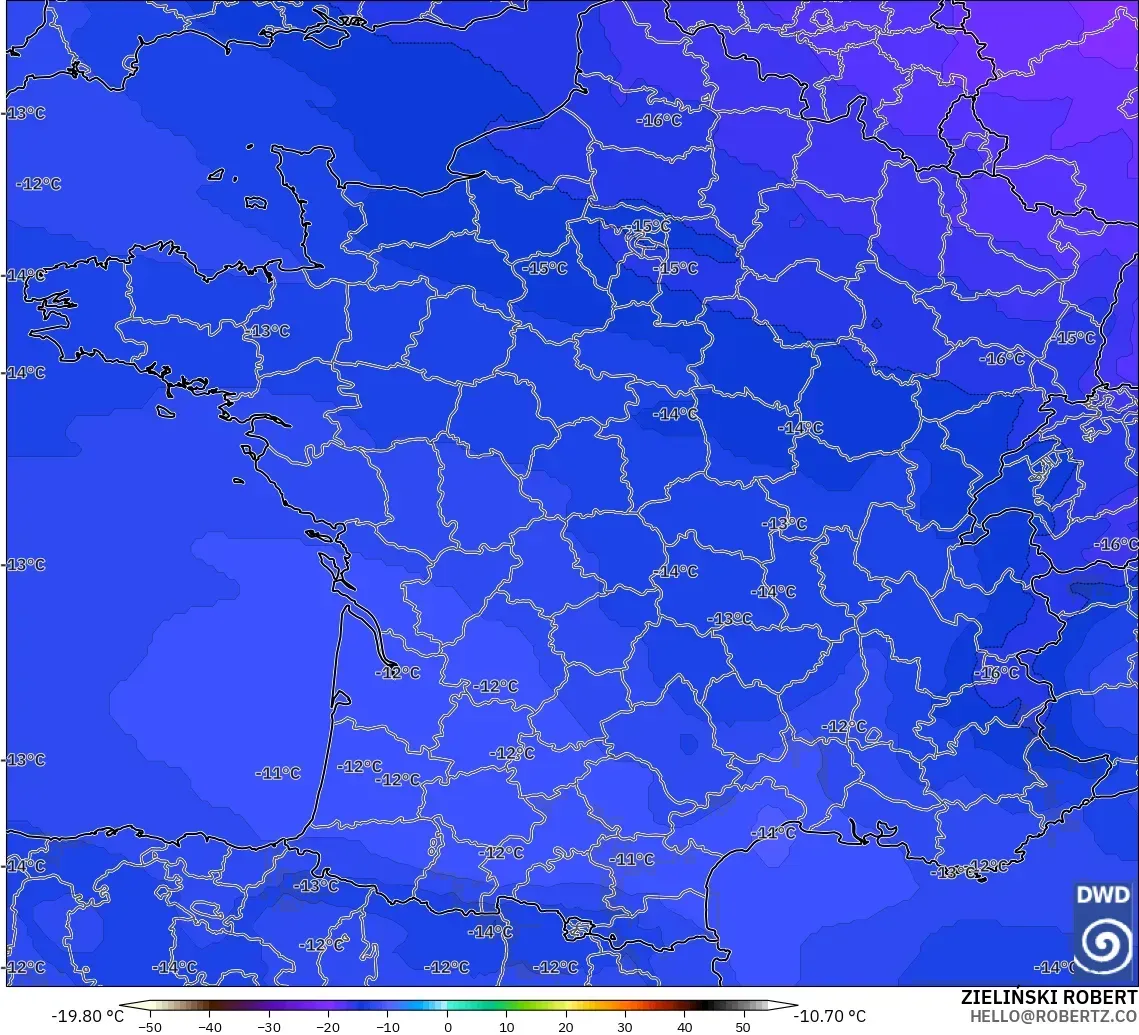 ICON modelo - Francia, Temperatura a 500 hPa