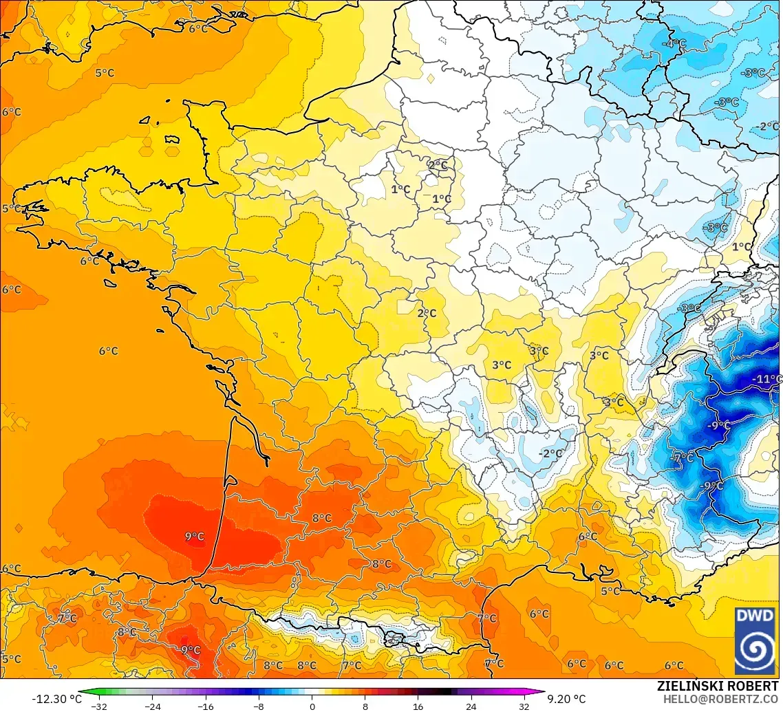 ICON modelo - Francia, Anomalía de temperatura a 850 hPa