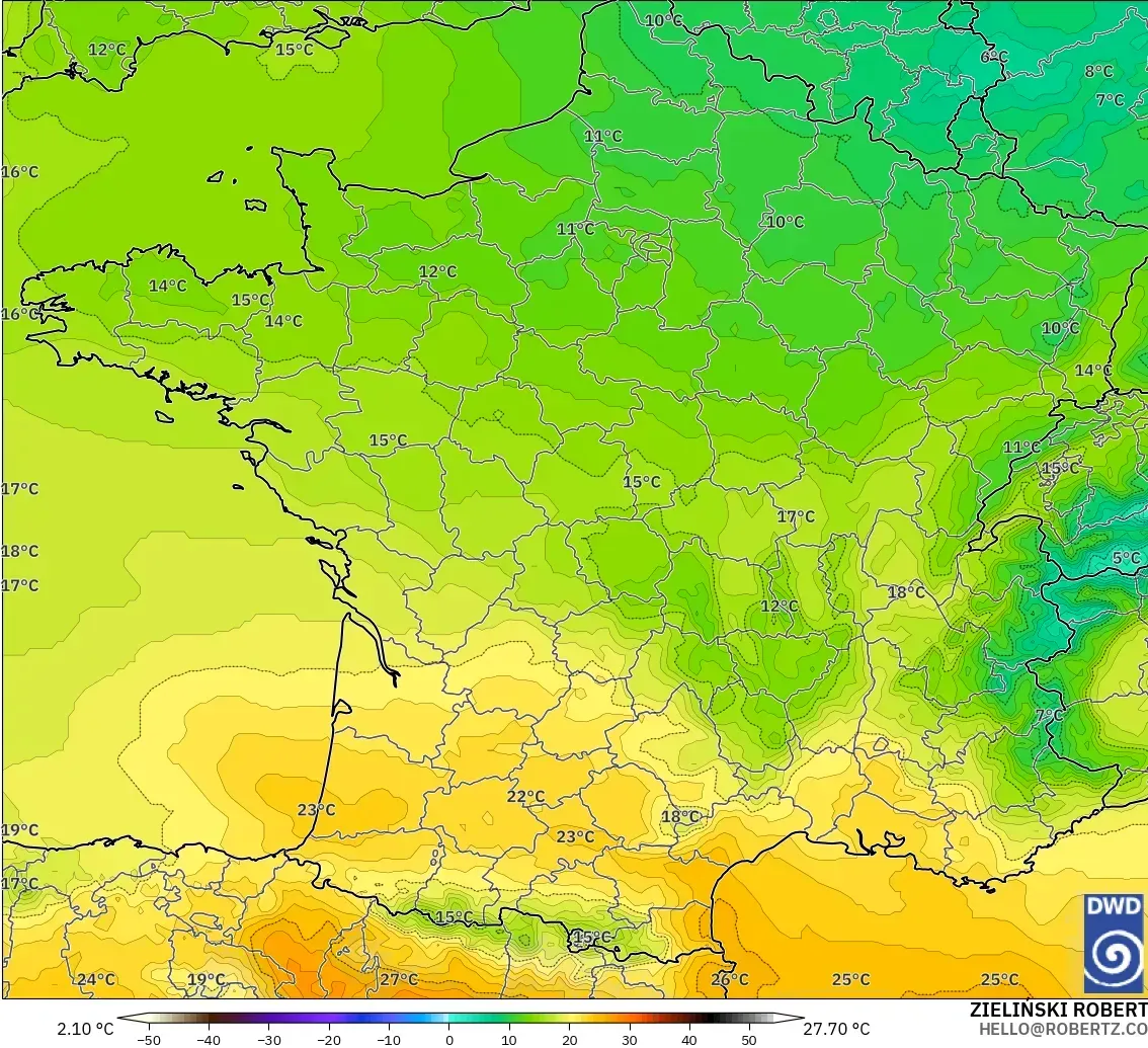 ICON modelo - Francia, Temperatura a 850 hPa