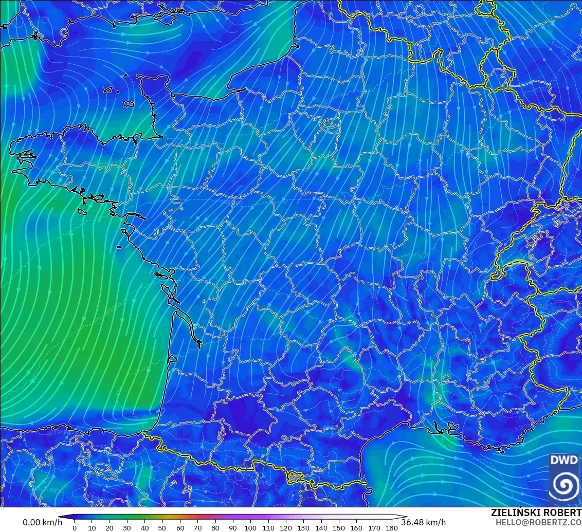 ICON modelo - Francia, Viento a 10 m