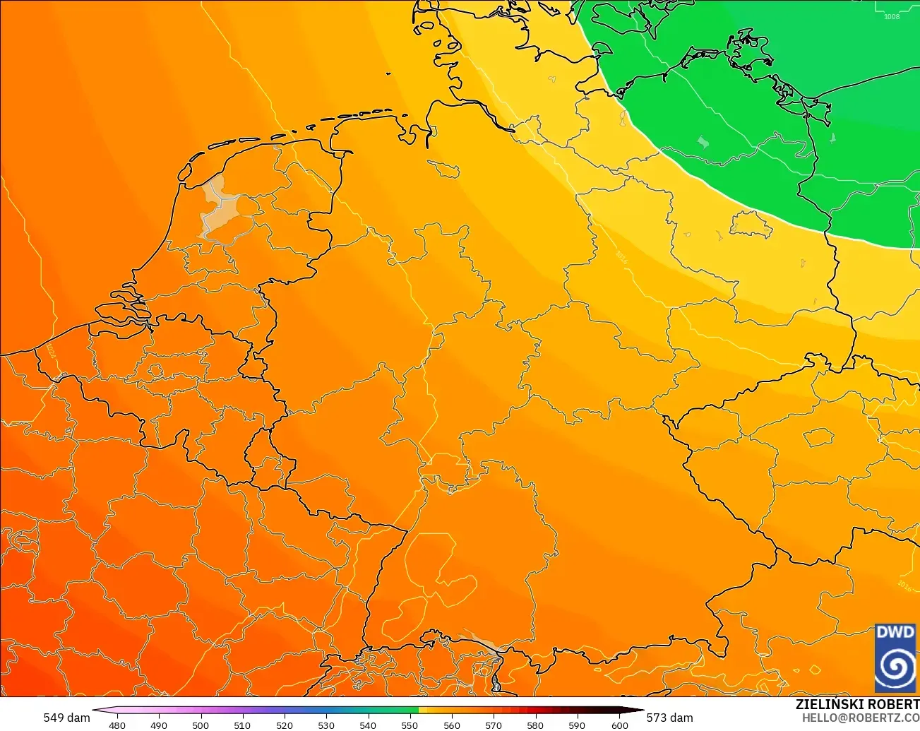 ICON modelo - Alemania, Altura geopotencial a 500 hPa