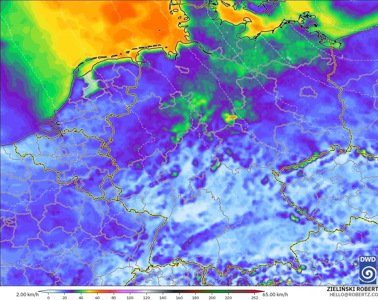 ICON modelo - Alemania, Ráfagas de viento