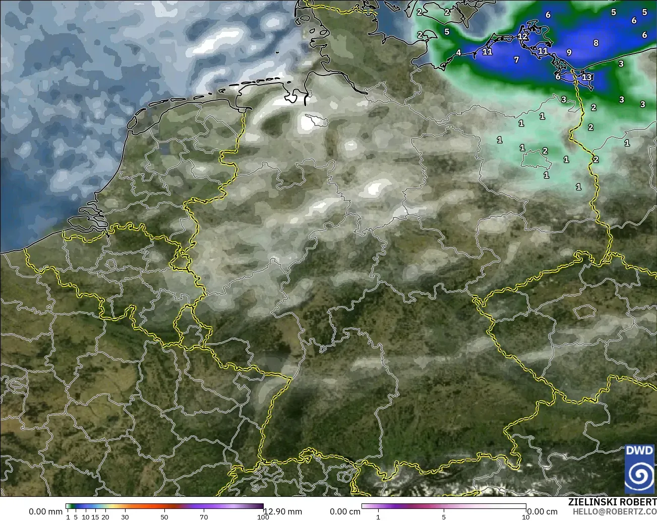 ICON modelo - Alemania, Precipitación, nubes y presión