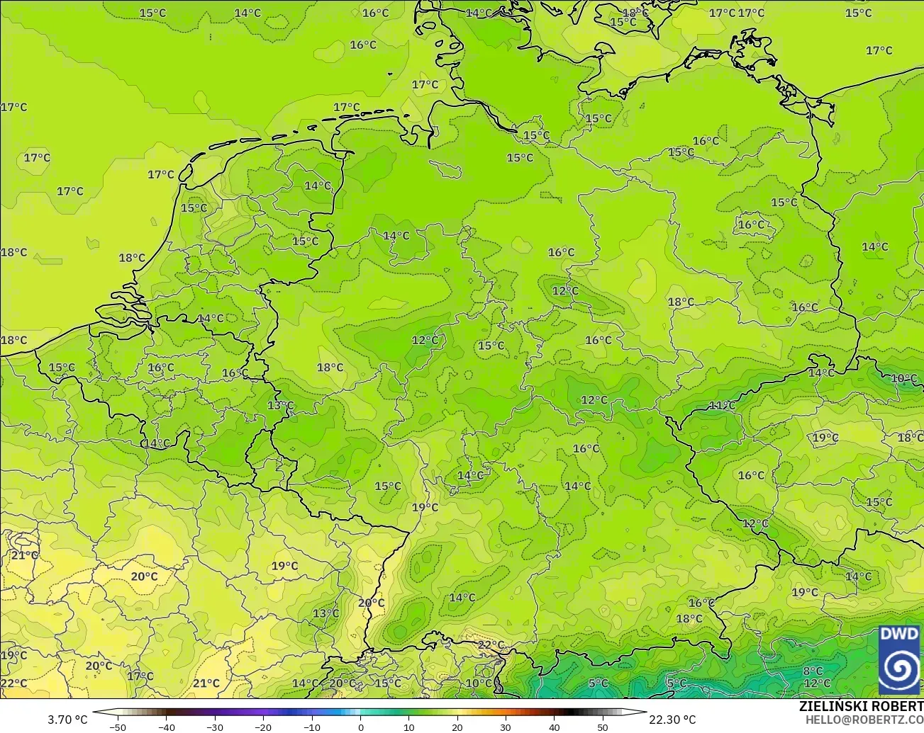 ICON modelo - Alemania, Temperatura a 2 m
