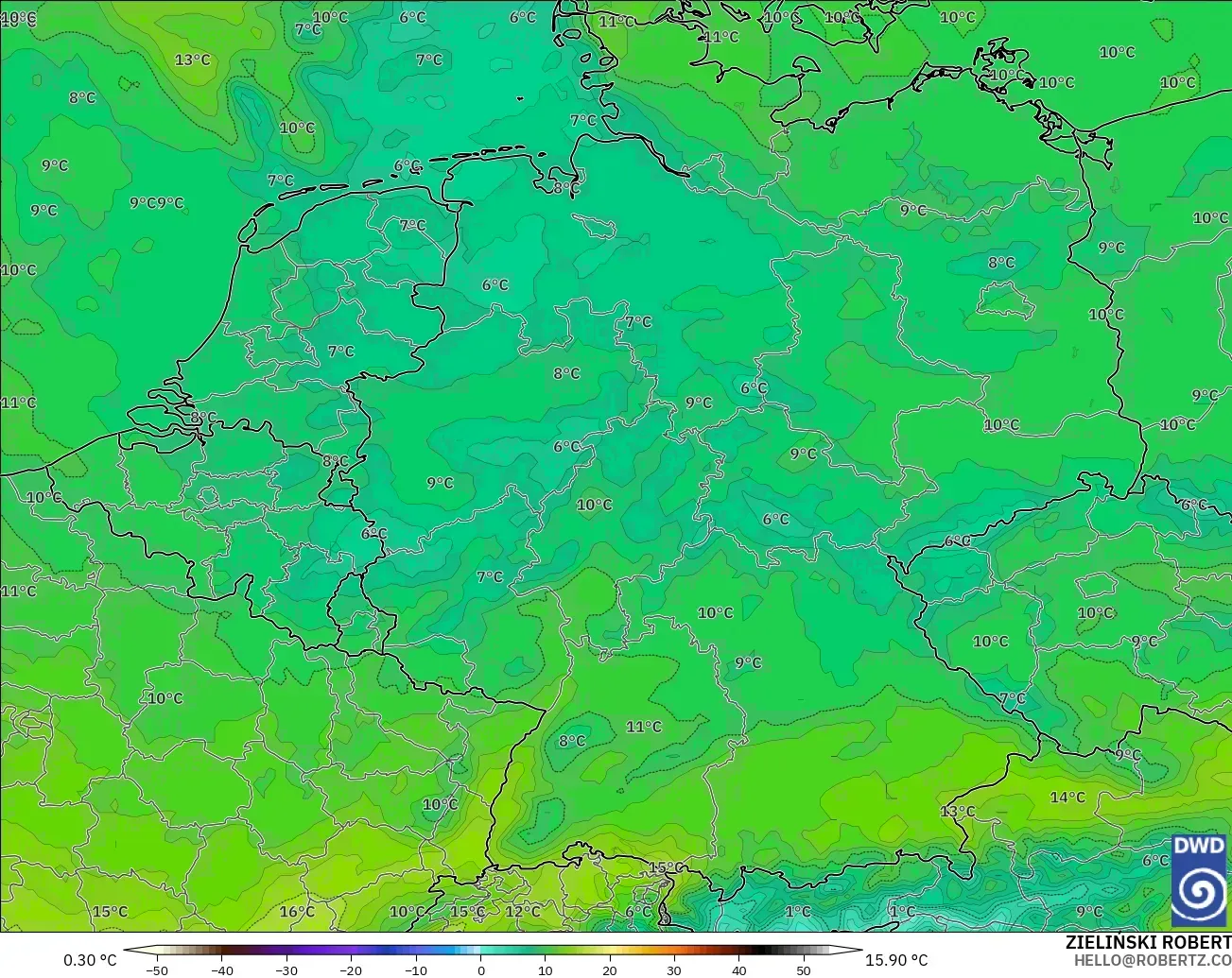 ICON modelo - Alemania, Temperatura a 850 hPa