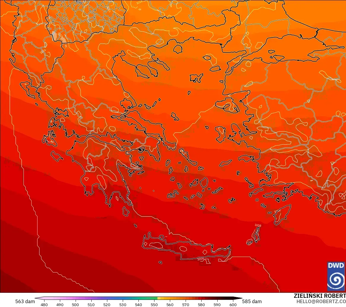ICON modelo - Grecia, Altura geopotencial a 500 hPa