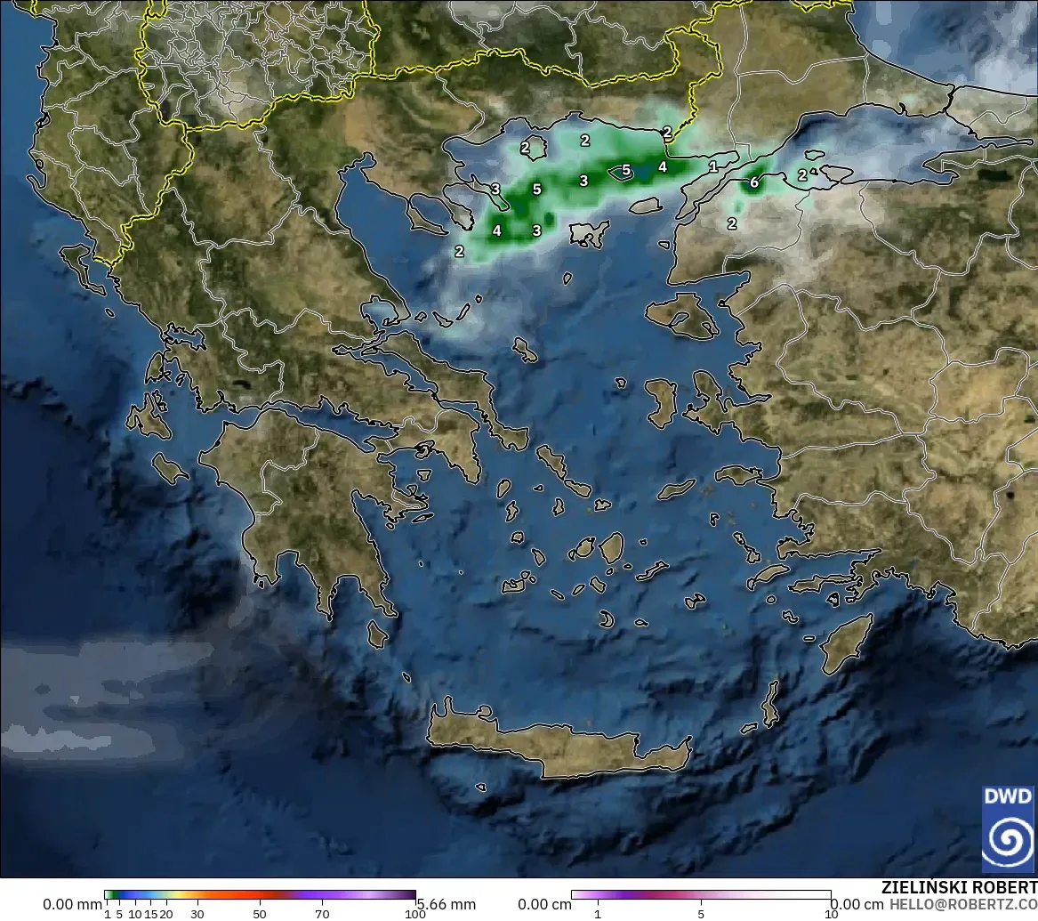 ICON modelo - Grecia, Precipitación, nubes y presión