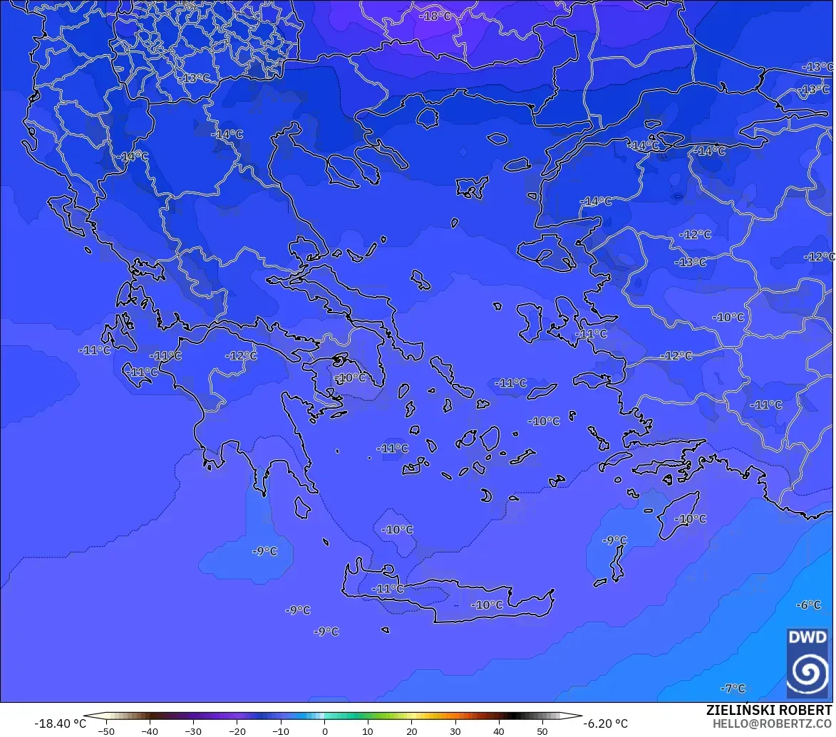 ICON modelo - Grecia, Temperatura a 500 hPa