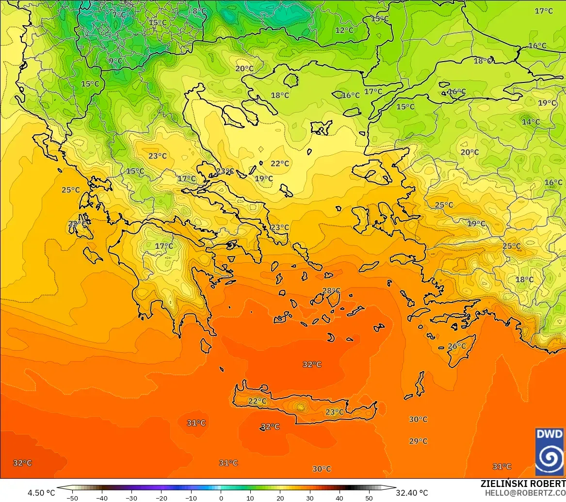 ICON modelo - Grecia, Temperatura a 850 hPa