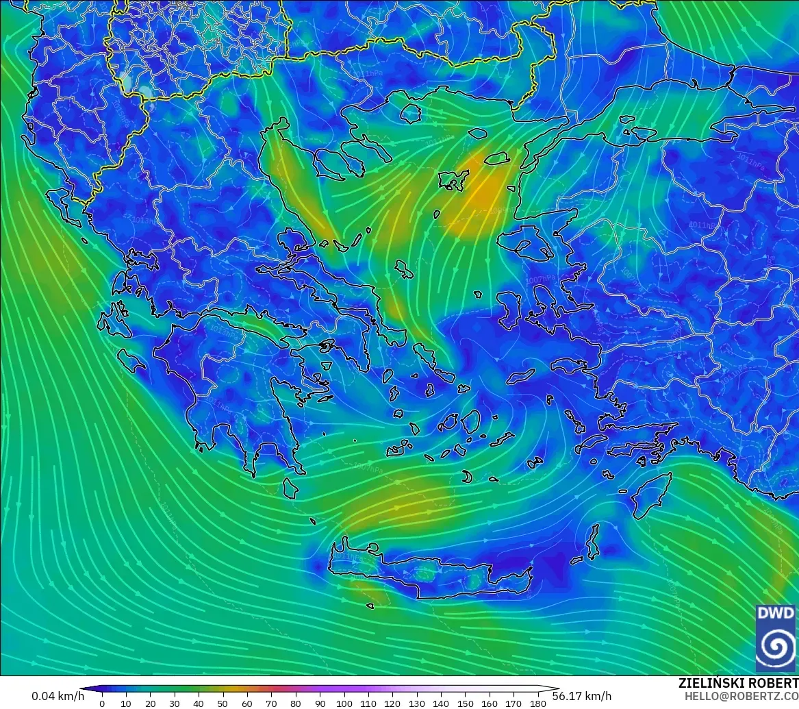 ICON modelo - Grecia, Viento a 10 m