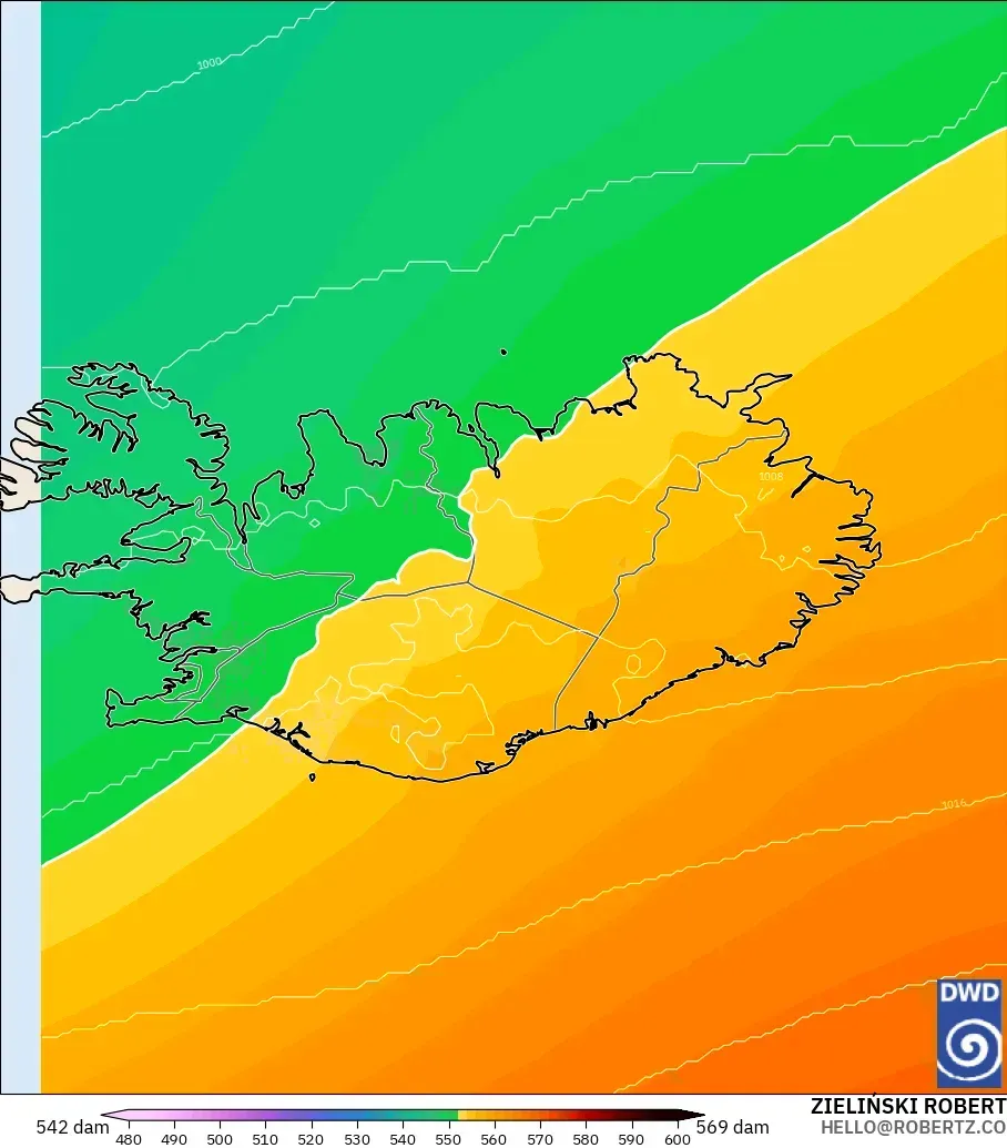ICON modelo - Islandia, Altura geopotencial a 500 hPa