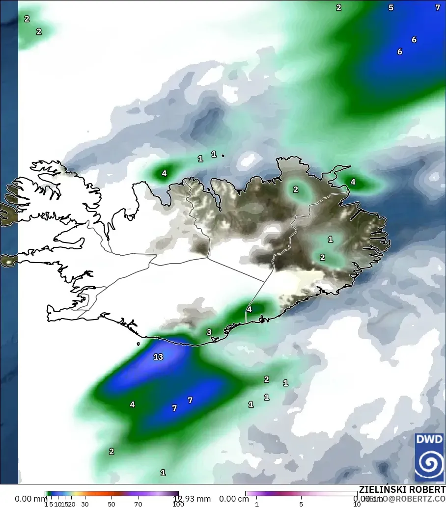 ICON modelo - Islandia, Precipitación, nubes y presión