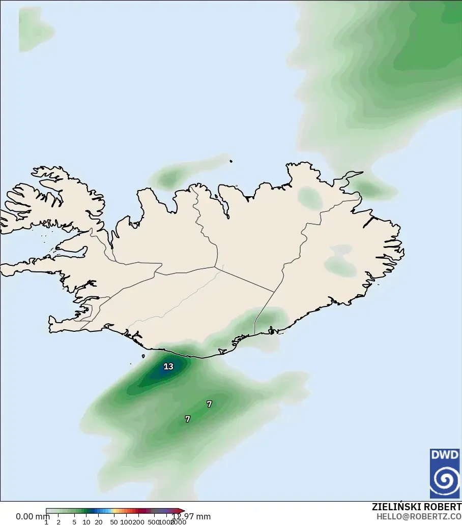 ICON modelo - Islandia, Acumulación de precipitación