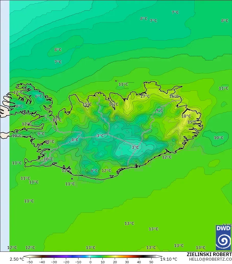 ICON modelo - Islandia, Temperatura a 2 m