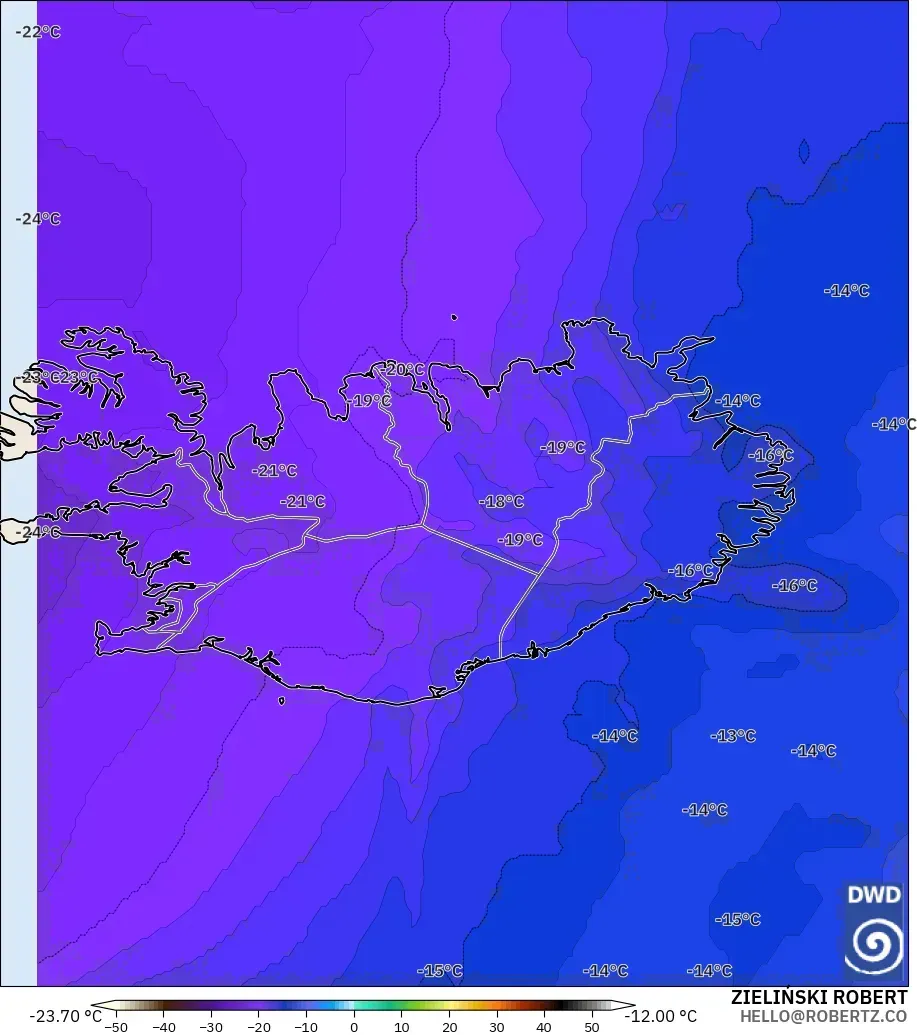 ICON modelo - Islandia, Temperatura a 500 hPa