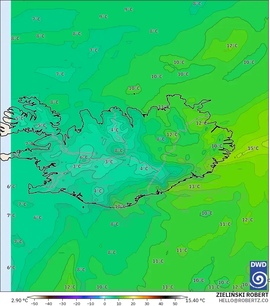 ICON modelo - Islandia, Temperatura a 850 hPa