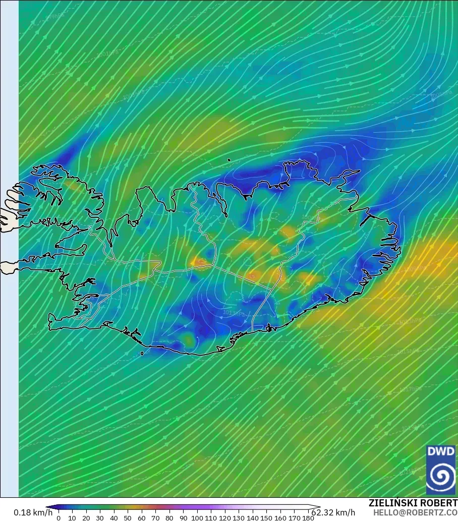 ICON modelo - Islandia, Viento a 10 m