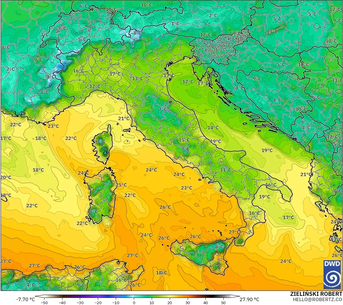 ICON modelo - Italia, Punto de rocío a 2 m