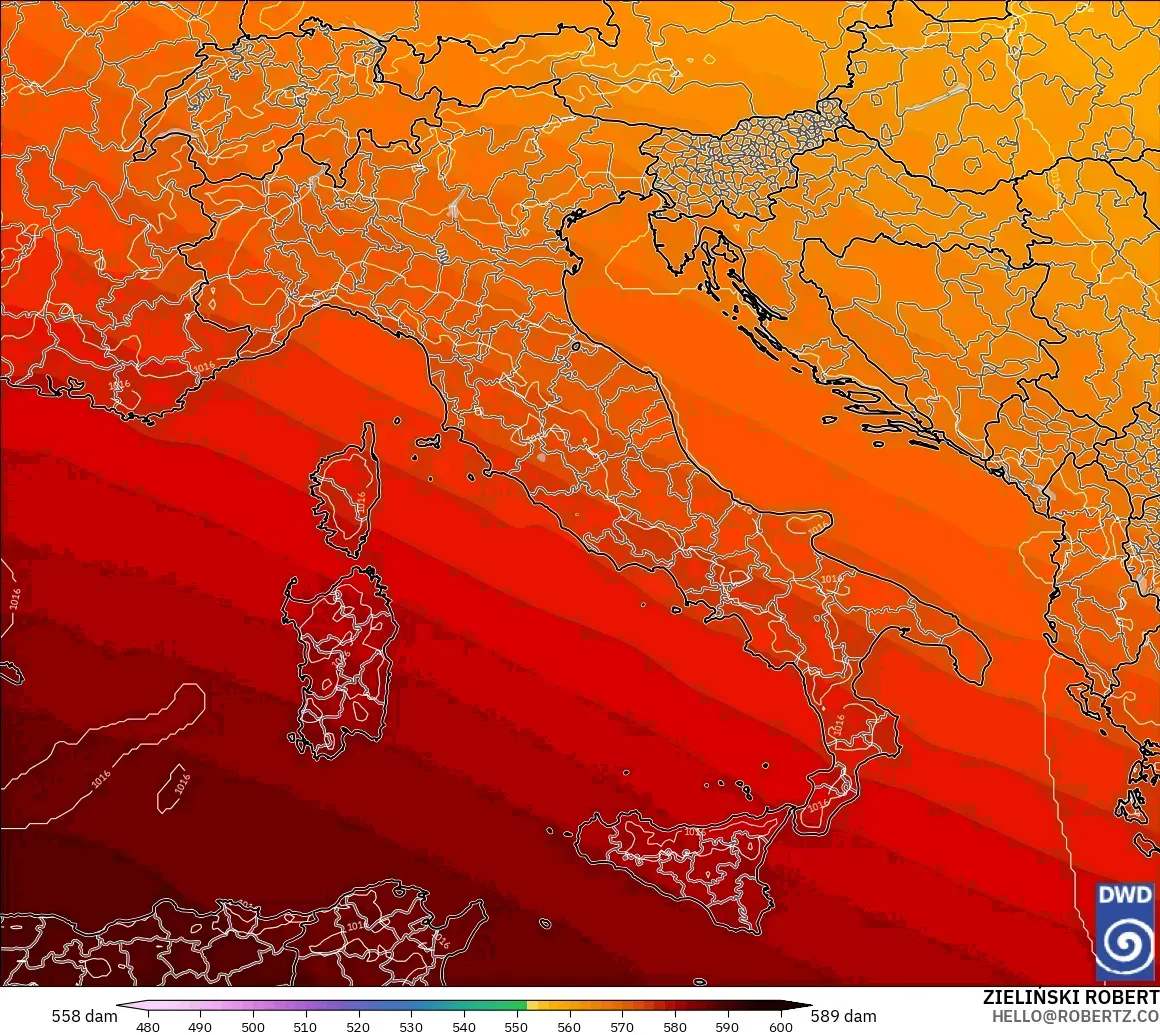 ICON modelo - Italia, Altura geopotencial a 500 hPa