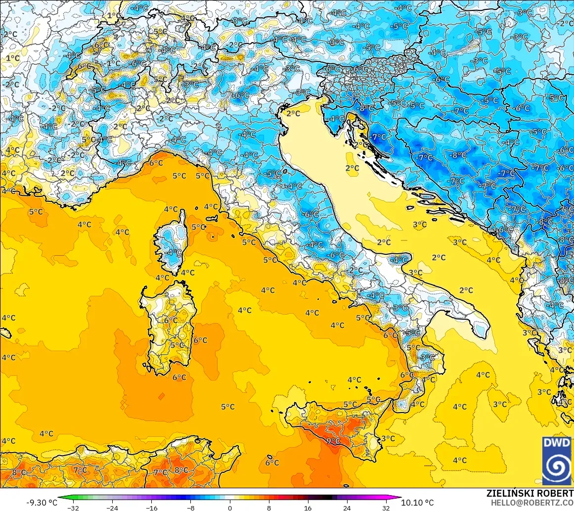 ICON modelo - Italia, Anomalía de temperatura a 2 m