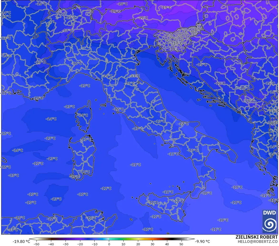 ICON modelo - Italia, Temperatura a 500 hPa