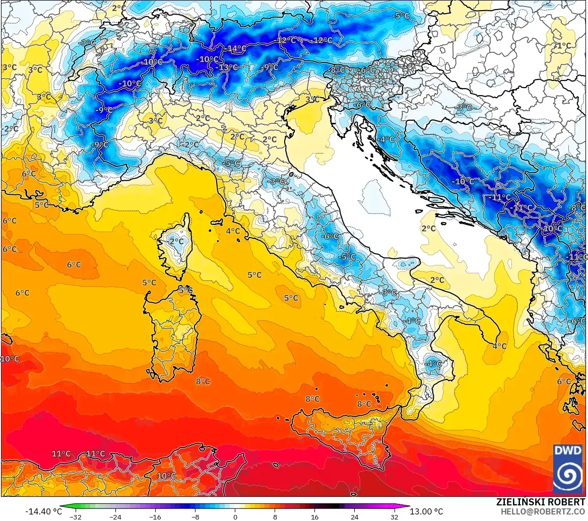 ICON modelo - Italia, Anomalía de temperatura a 850 hPa