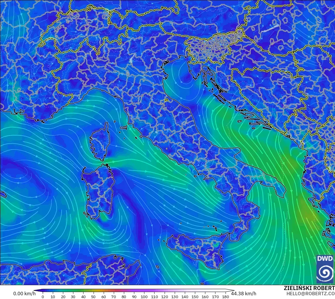 ICON modelo - Italia, Viento a 10 m