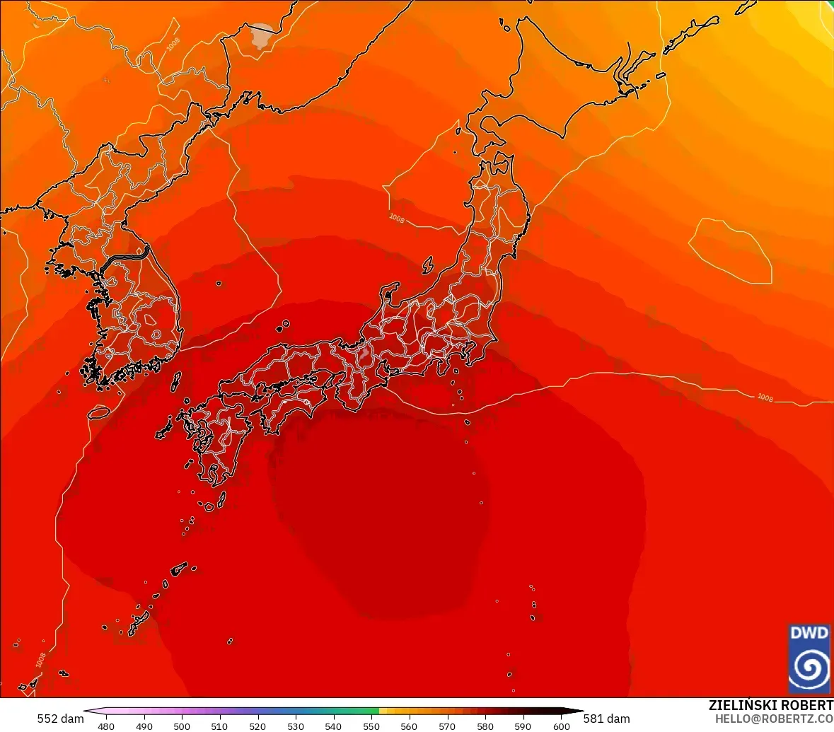 ICON modelo - Japón, Altura geopotencial a 500 hPa