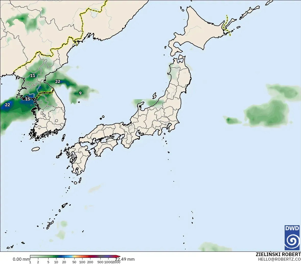 ICON modelo - Japón, Acumulación de precipitación