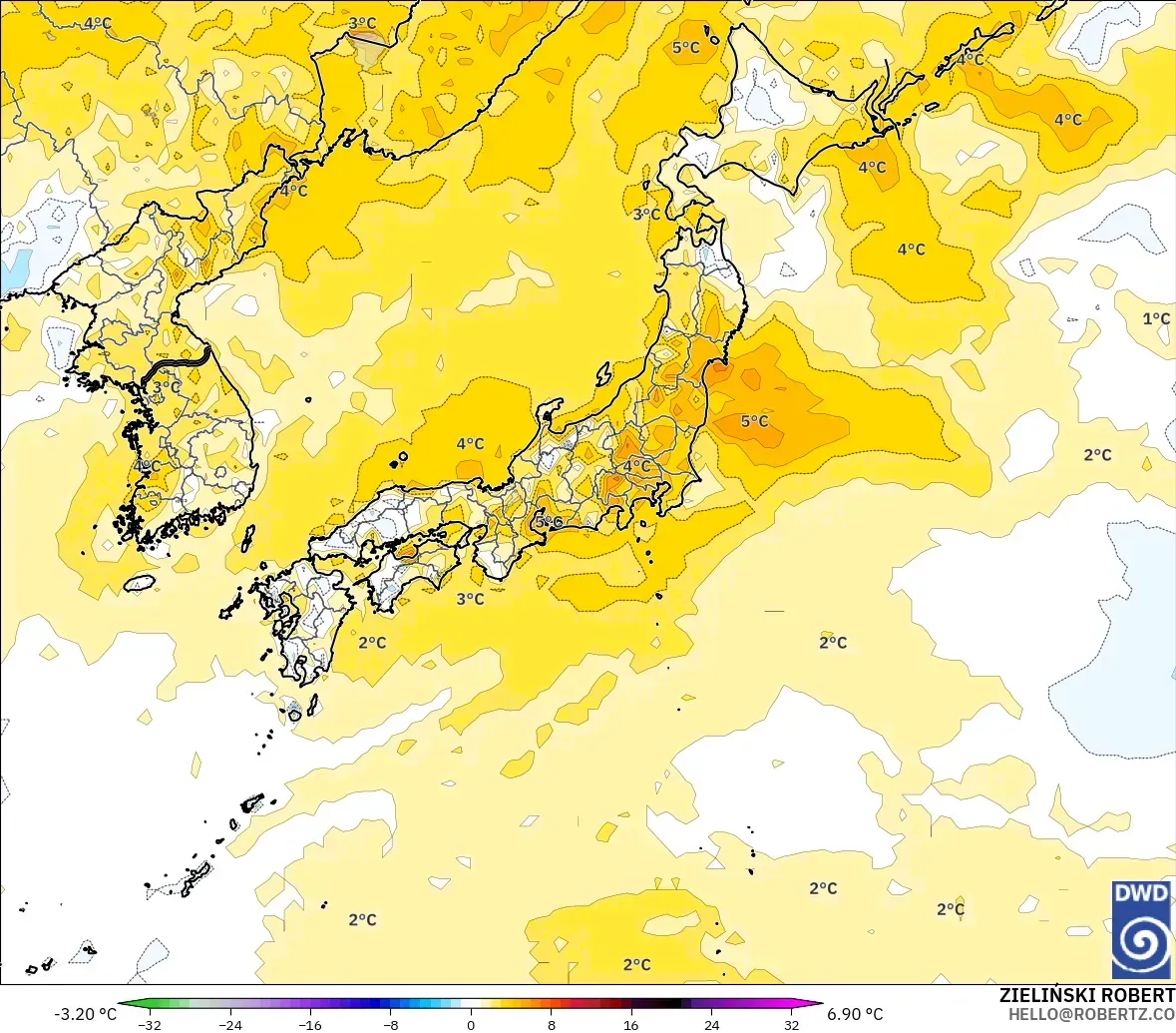 ICON modelo - Japón, Anomalía de temperatura a 2 m