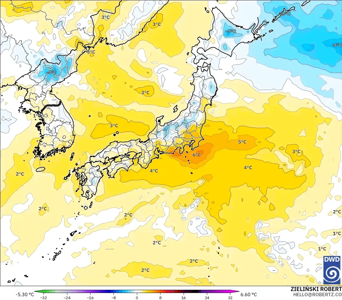 ICON modelo - Japón, Anomalía de temperatura a 850 hPa