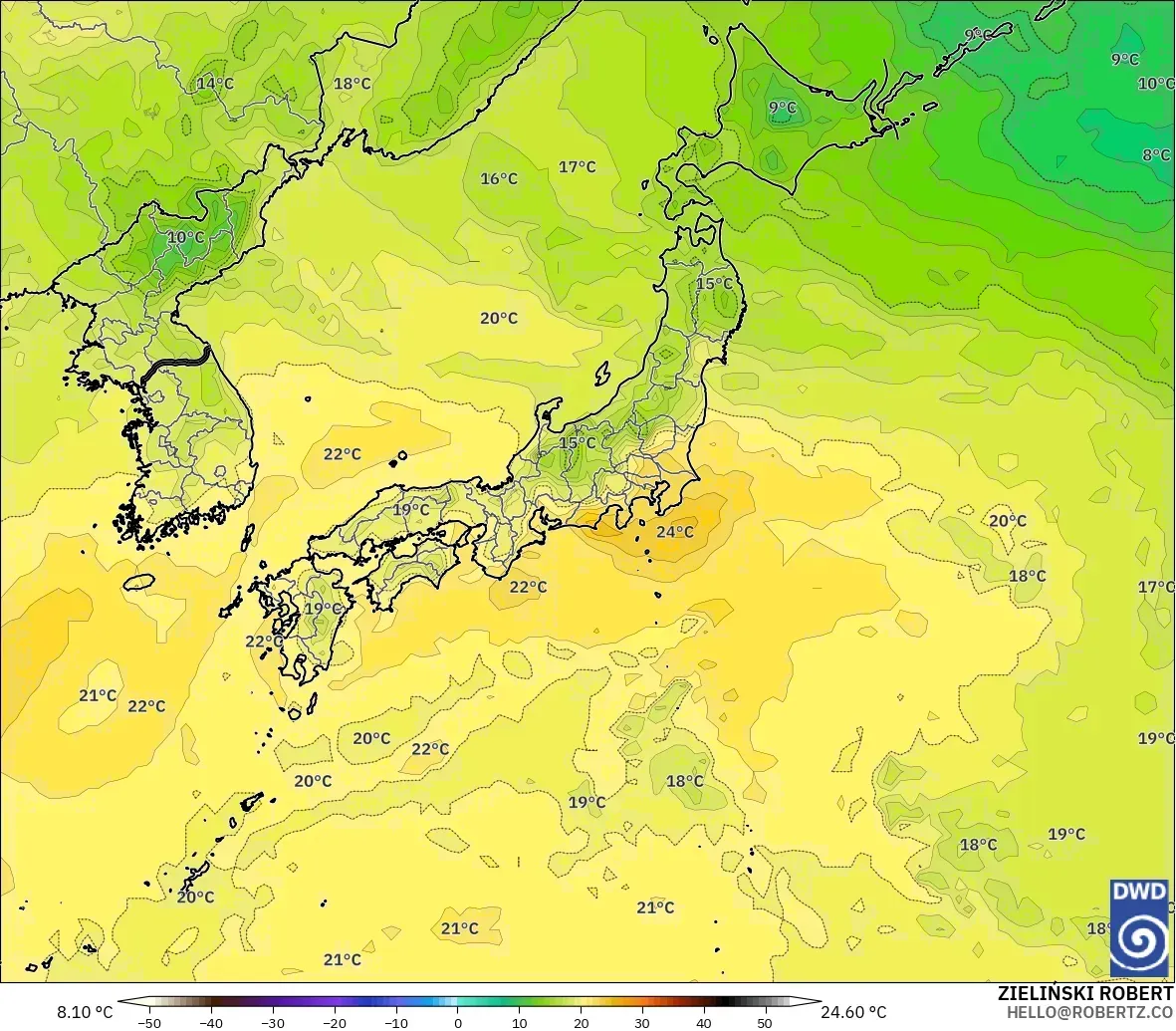 ICON modelo - Japón, Temperatura a 850 hPa
