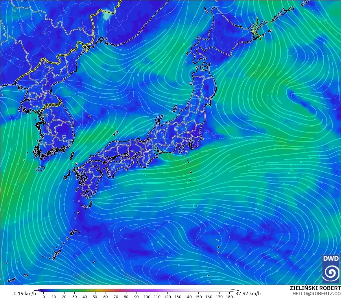 ICON modelo - Japón, Viento a 10 m
