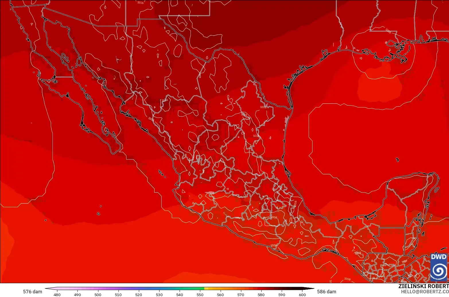 ICON modelo - México, Altura geopotencial a 500 hPa