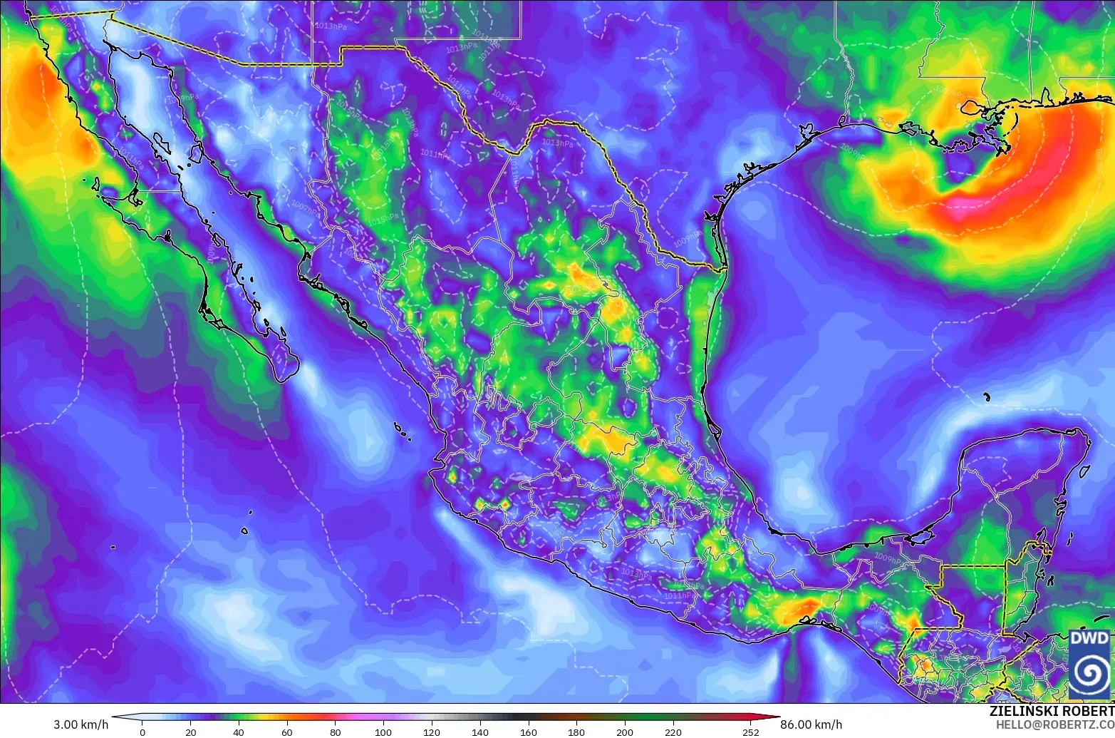 ICON modelo - México, Ráfagas de viento