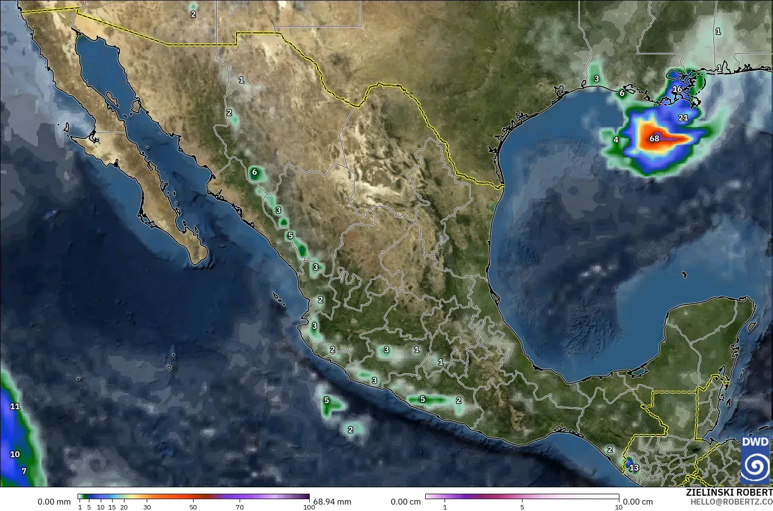 ICON modelo - México, Precipitación, nubes y presión