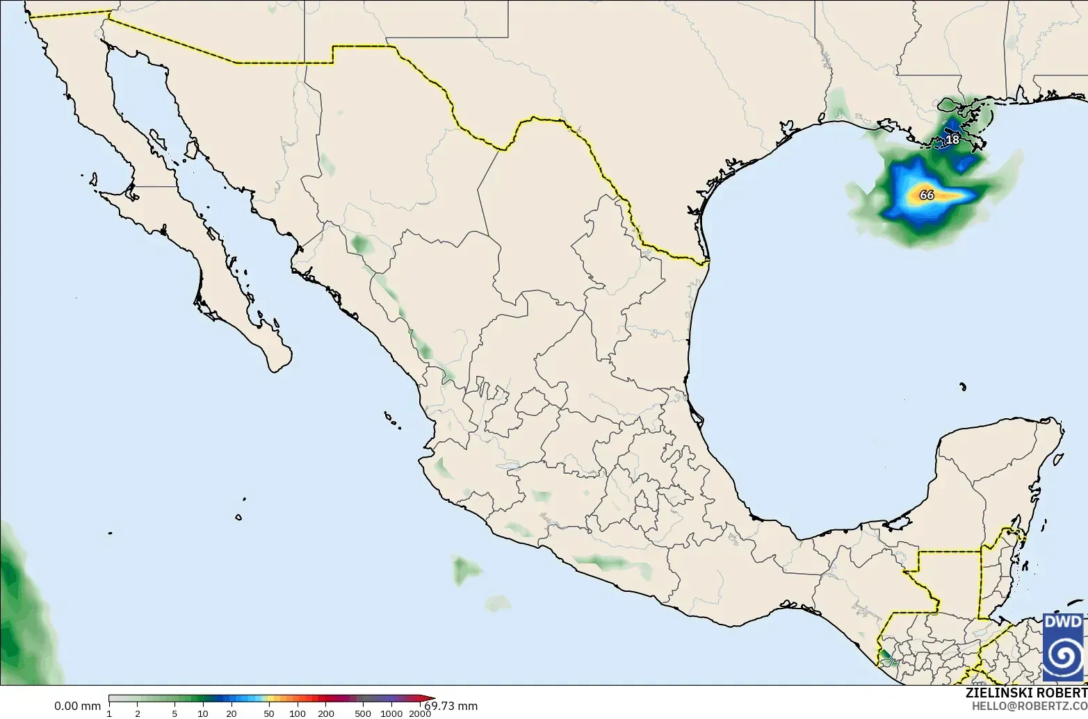 ICON modelo - México, Acumulación de precipitación