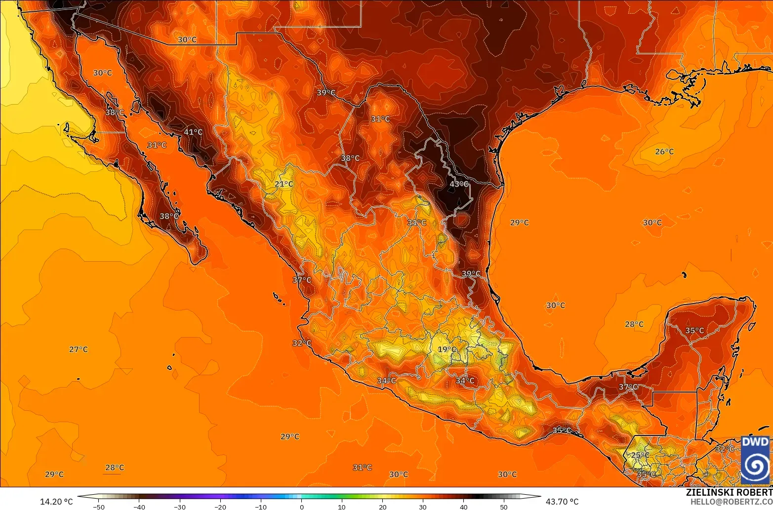ICON modelo - México, Temperatura a 2 m