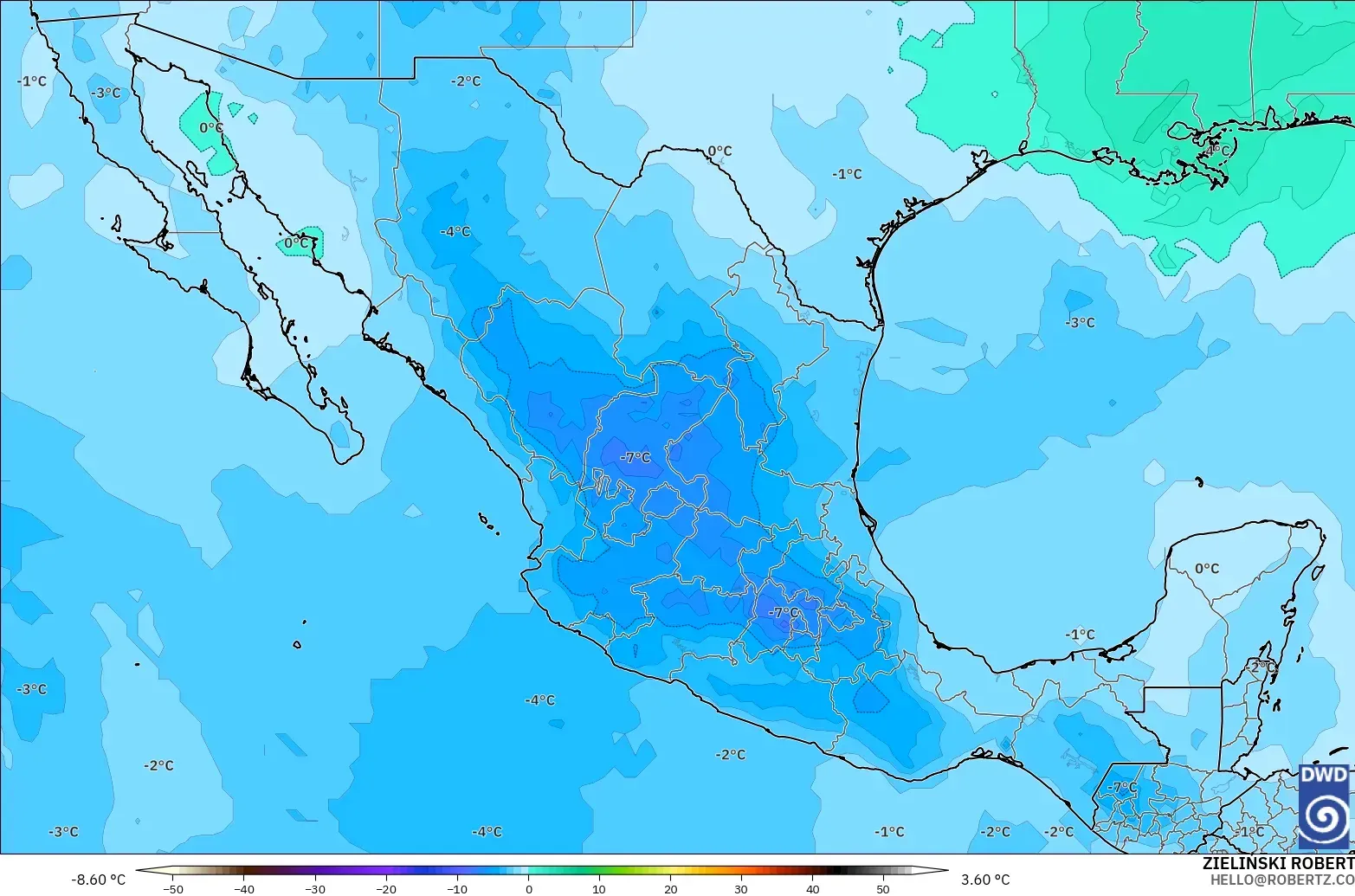 ICON modelo - México, Temperatura a 500 hPa