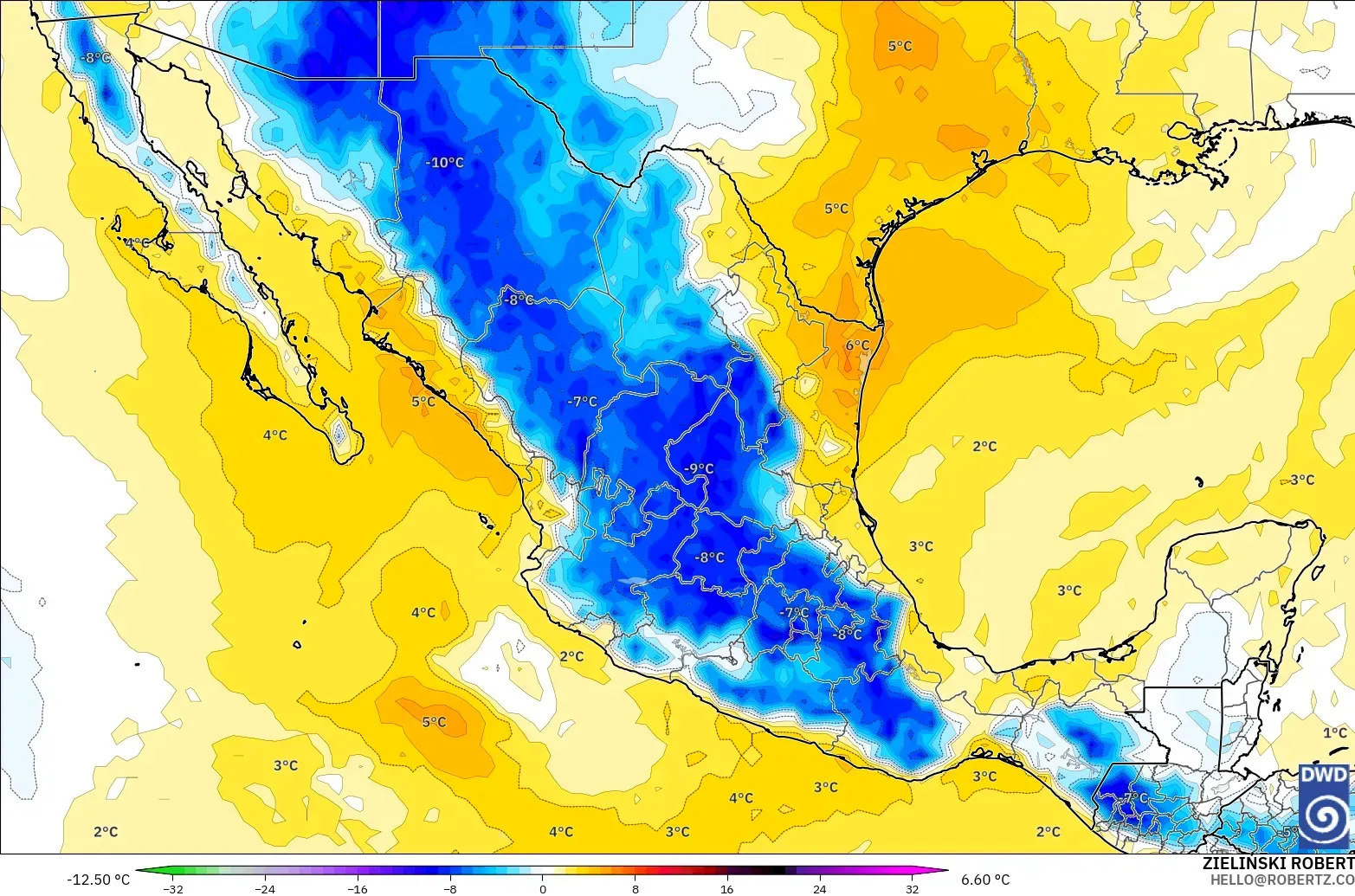 ICON modelo - México, Anomalía de temperatura a 850 hPa
