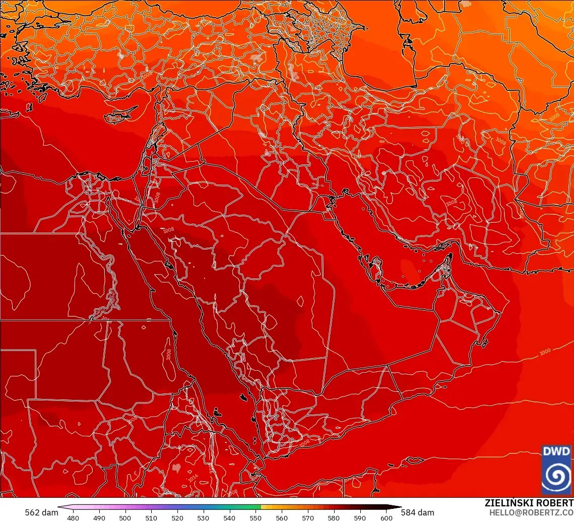 ICON modelo - Oriente Medio, Altura geopotencial a 500 hPa