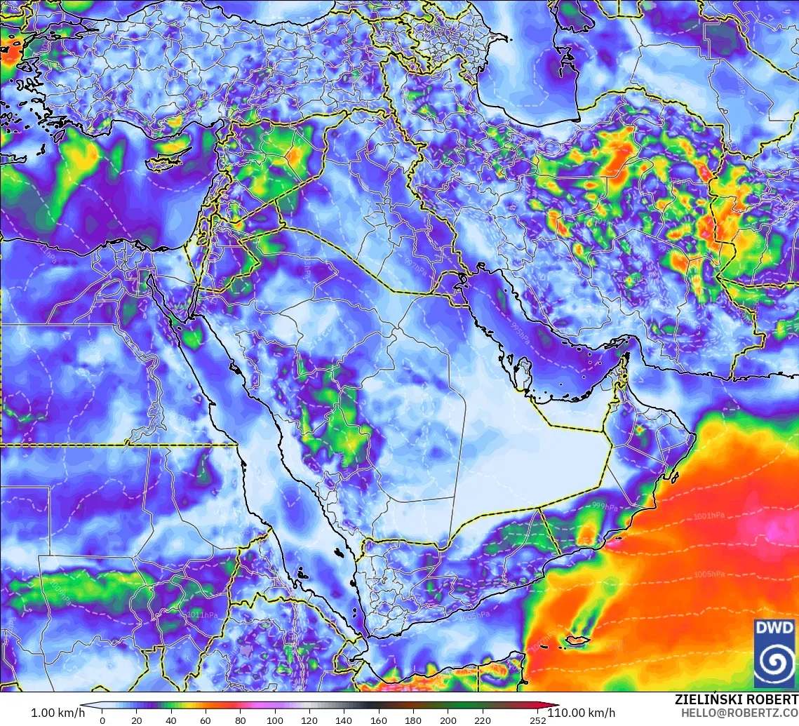 ICON modelo - Oriente Medio, Ráfagas de viento