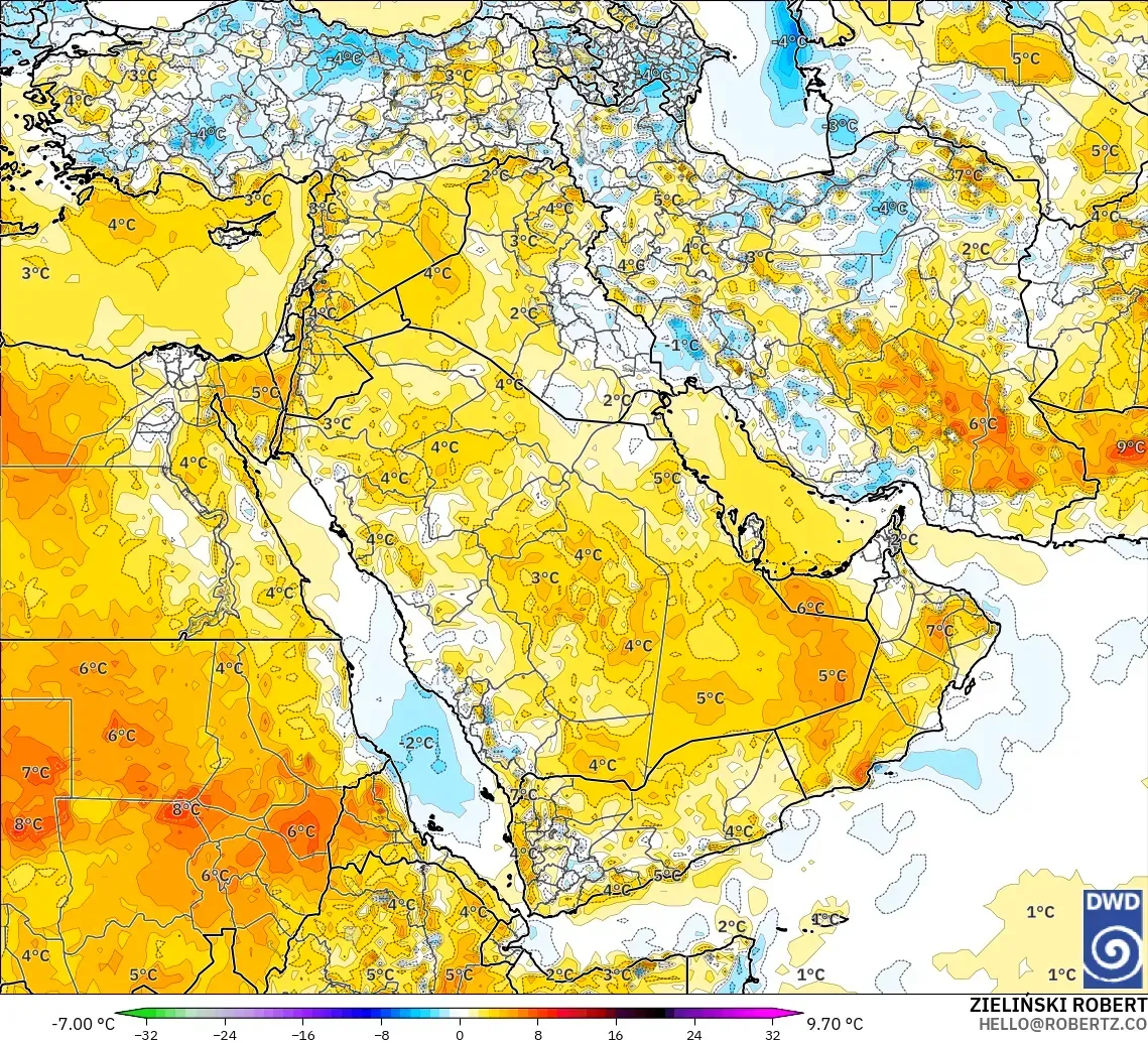 ICON modelo - Oriente Medio, Anomalía de temperatura a 2 m