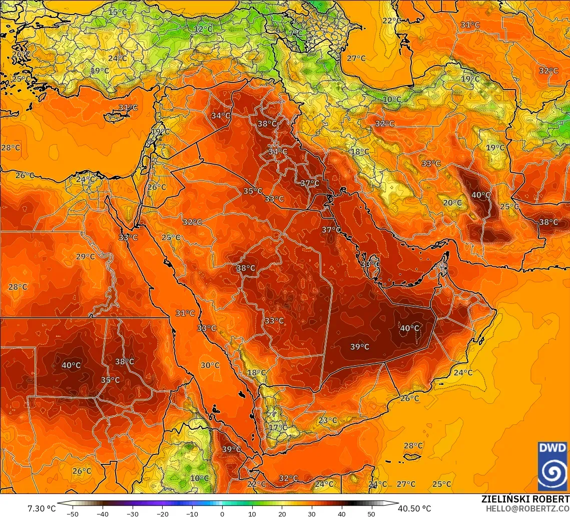 ICON modelo - Oriente Medio, Temperatura a 2 m
